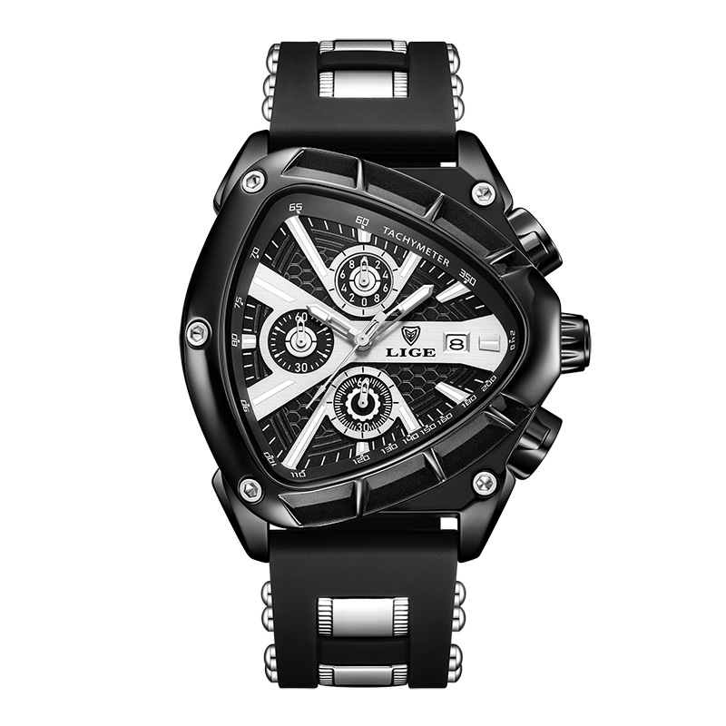 LIGE new men's quartz watch fashion polygon waterproof luminous calendar multifunctional silicone belt men's watch suitable for leisure sports business wear.