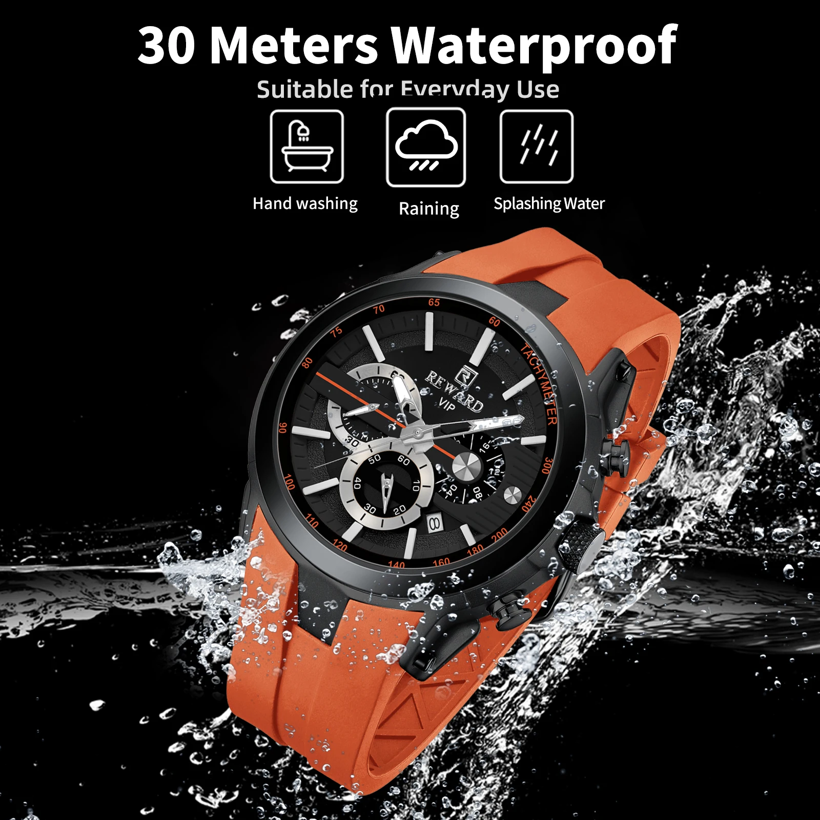 Reward new men's quartz watch multifunctional sports watch waterproof luminous chronograph silicone with men's watches