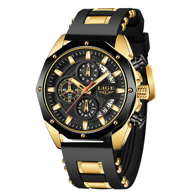 LIGE new men's quartz watch fashion multifunctional calendar waterproof luminous three-pin silicone belt men's watch suitable for leisure sports business wear.