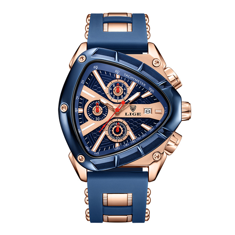 LIGE new men's quartz watch fashion polygon waterproof luminous calendar multifunctional silicone belt men's watch suitable for leisure sports business wear.