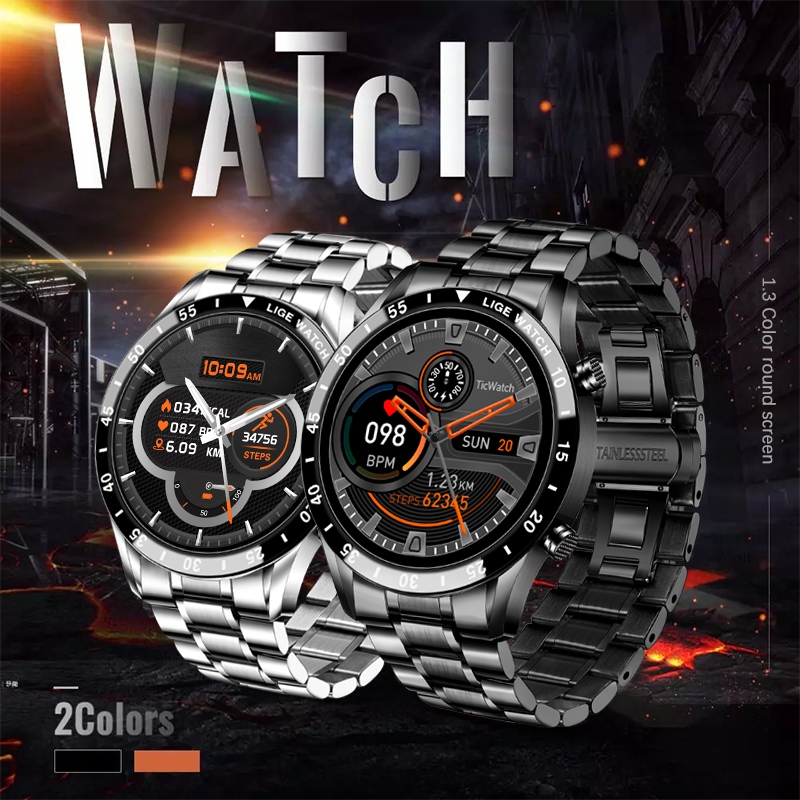 LIGE new men's smart watch multifunctional Bluetooth step-by-step blood pressure heart rate detection waterproof watch men's watch is suitable for leisure sports business wear.