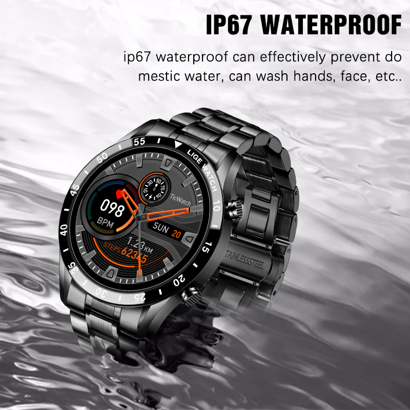 LIGE new men's smart watch multifunctional Bluetooth step-by-step blood pressure heart rate detection waterproof watch men's watch is suitable for leisure sports business wear.