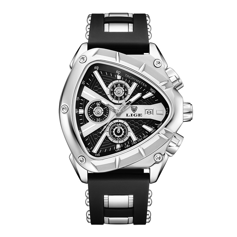 LIGE new men's quartz watch fashion polygon waterproof luminous calendar multifunctional silicone belt men's watch suitable for leisure sports business wear.