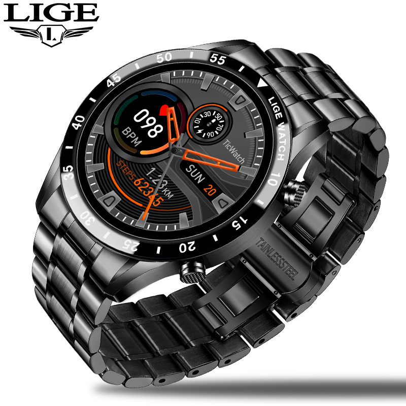 LIGE new men's smart watch multifunctional Bluetooth step-by-step blood pressure heart rate detection waterproof watch men's watch is suitable for leisure sports business wear.