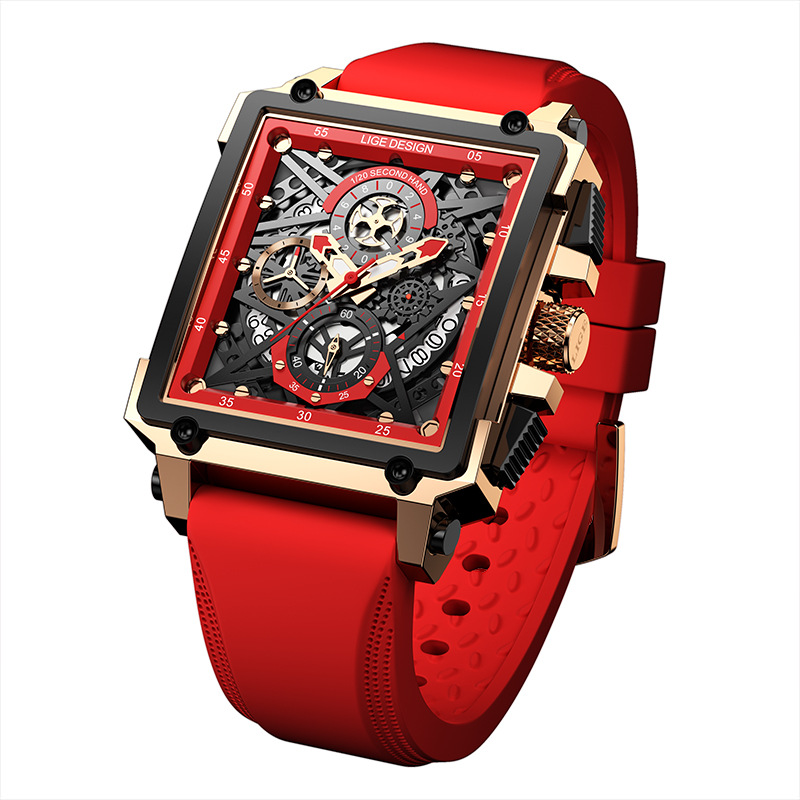 LIGE new men's quartz watch fashion square multifunctional calendar timing small pin waterproof silicone belt men's watches suitable for leisure sports business wear.