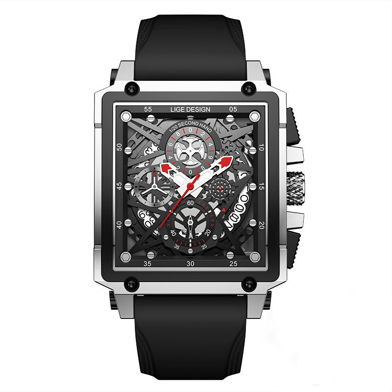 LIGE new men's quartz watch fashion square multifunctional calendar timing small pin waterproof silicone belt men's watches suitable for leisure sports business wear.
