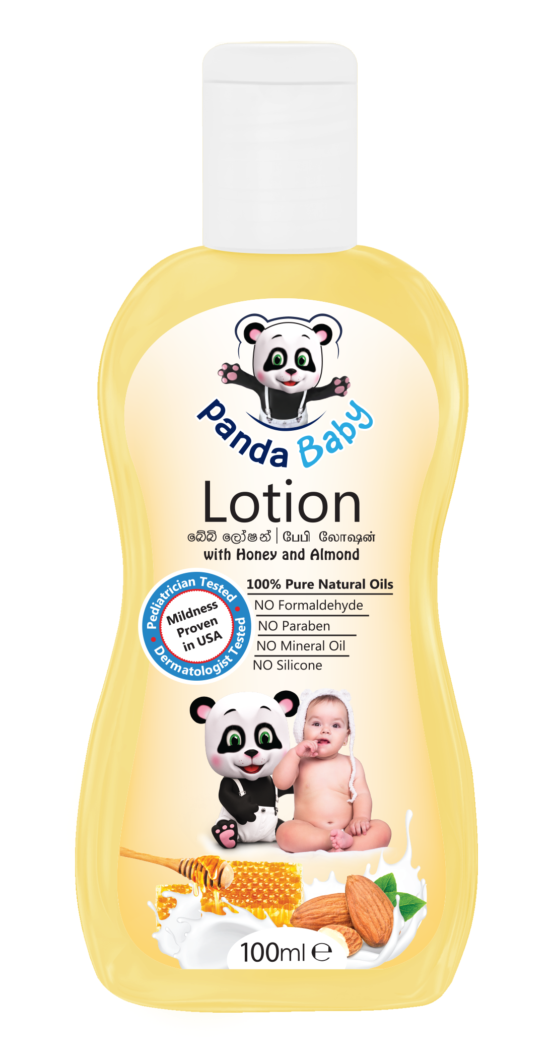 Panda Baby Lotion with Honey and Almond- Enriched with the ultra-natural goodness of Almond Oil, Bee’s Honey, Virgin Coconut Oil and skin caring Vitamin E