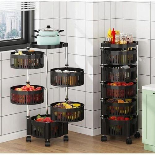4‑Tier Fruit & Vegetable Rack Multi-Layer Movable Fruit Vegetable Snack Stand Household Shelf Made of high-quality plastic, non-toxic and tasteless. Safe for any fruits, vegetables and food stuff.
