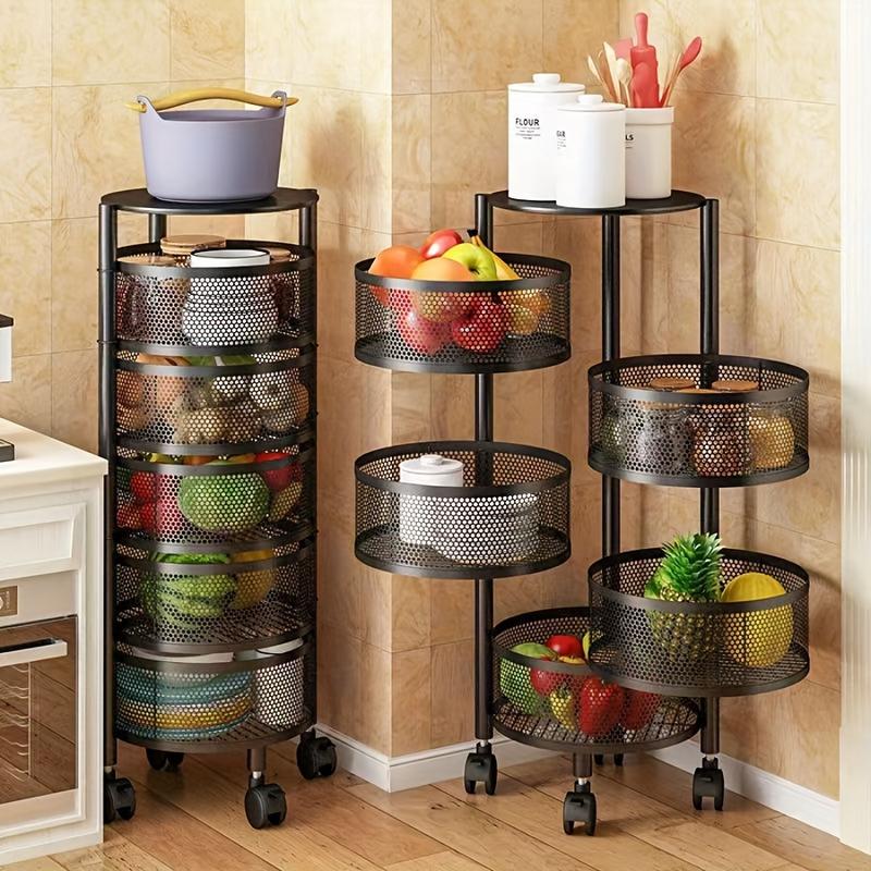 4‑Tier Fruit & Vegetable Rack Multi-Layer Movable Fruit Vegetable Snack Stand Household Shelf Made of high-quality plastic, non-toxic and tasteless. Safe for any fruits, vegetables and food stuff.
