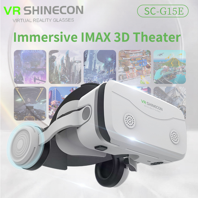 G15E VR Headset, Head-Mounted Virtual Reality Goggles, 3D VR Glasses Compatible with 4.7-7 Inch Smartphones for Immersive 3D Videos Home Theater
