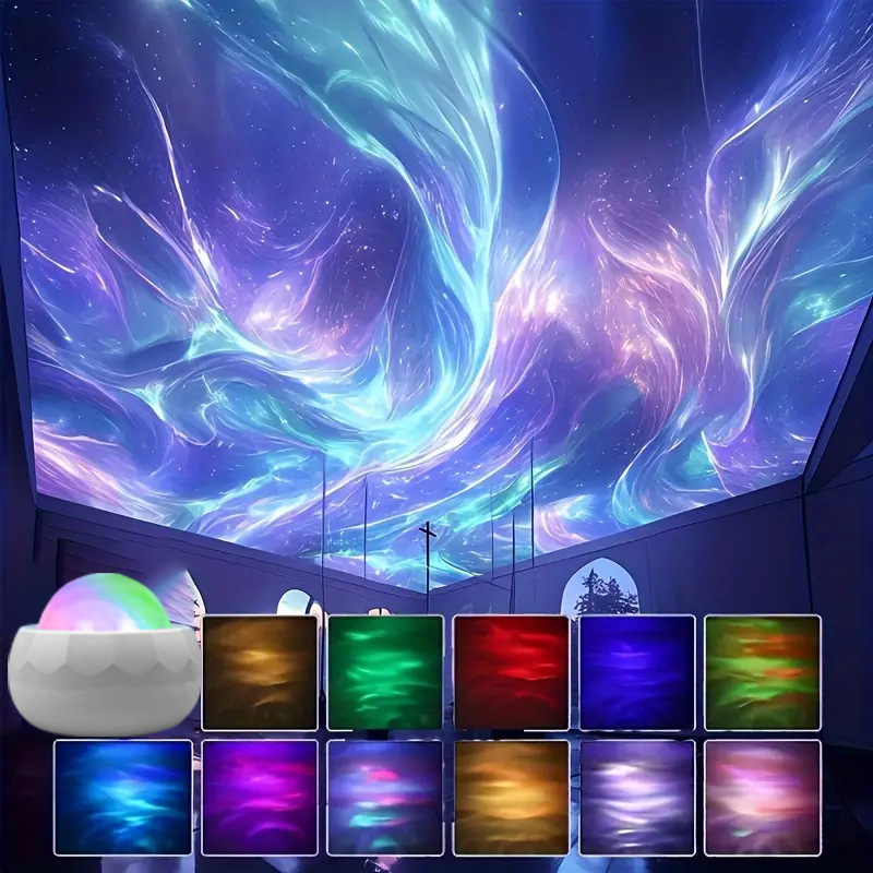 Colorful Water Ripple Projection Lamp | Aurora Starry Sky Light | Ambient Mood Lamp | Decorative Night Light | USB-Powered