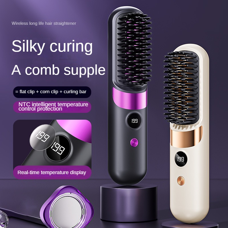 Cordless Heated Hair Straightener — 3-in-1 Dual-Purpose Straightening & Curling Iron, Ideal for Styling Bangs and Curls — Personal Hair Care Tool