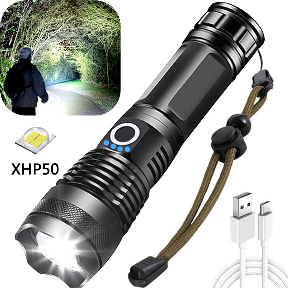 Multifunctional USB-Rechargeable P50 High-Intensity Flashlight — Outdoor Emergency Lighting & Zoomable LED Torch