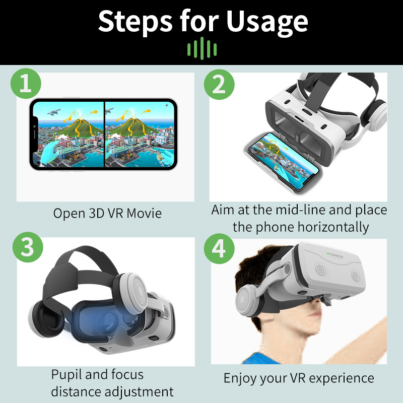 G15E VR Headset, Head-Mounted Virtual Reality Goggles, 3D VR Glasses Compatible with 4.7-7 Inch Smartphones for Immersive 3D Videos Home Theater