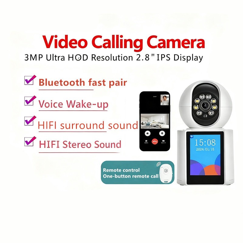 HD Smart Security Camera with 2.8 Inch Screen, Two-Way Video Call, One-Click Remote Voice Talk, WiFi Wireless Surveillance Camera for Home Security Baby Monitor