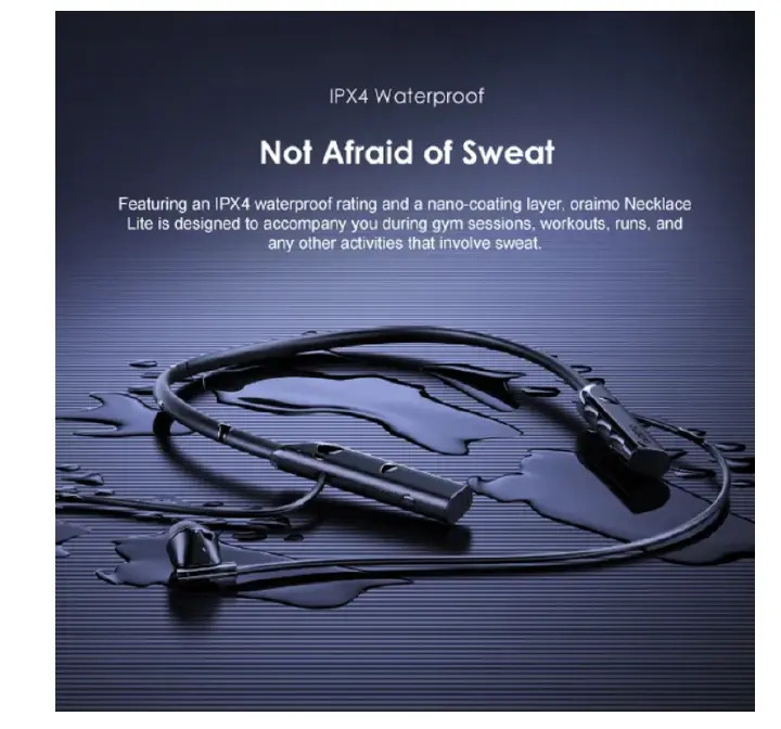 Oraimo Necklace Lite Neckband Wireless Earphone OEB-311 - Black Call Vibration Wireless Headphones IPX4 waterproof and Noise reduction in calls & with dual device connection 30Hr Playtime
