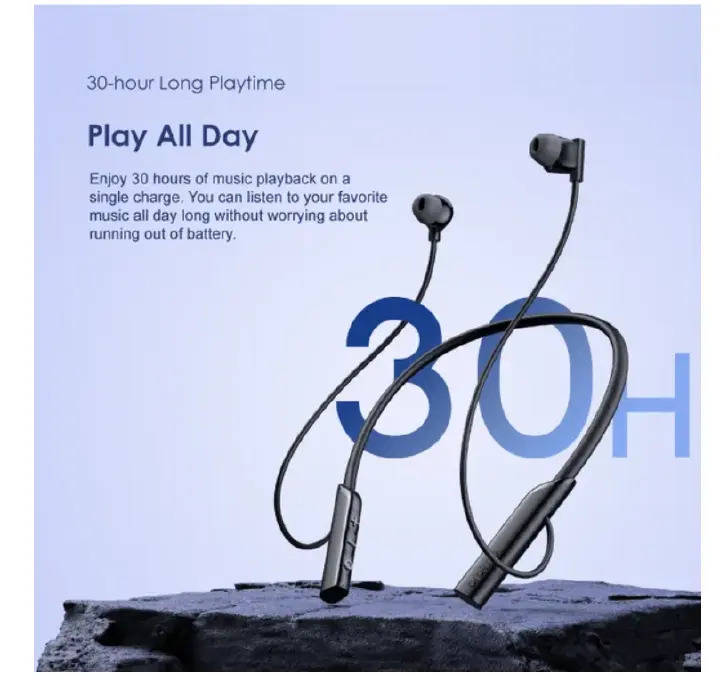 Oraimo Necklace Lite Neckband Wireless Earphone OEB-311 - Black Call Vibration Wireless Headphones IPX4 waterproof and Noise reduction in calls & with dual device connection 30Hr Playtime