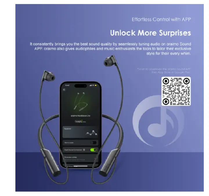 Oraimo Necklace Lite Neckband Wireless Earphone OEB-311 - Black Call Vibration Wireless Headphones IPX4 waterproof and Noise reduction in calls & with dual device connection 30Hr Playtime