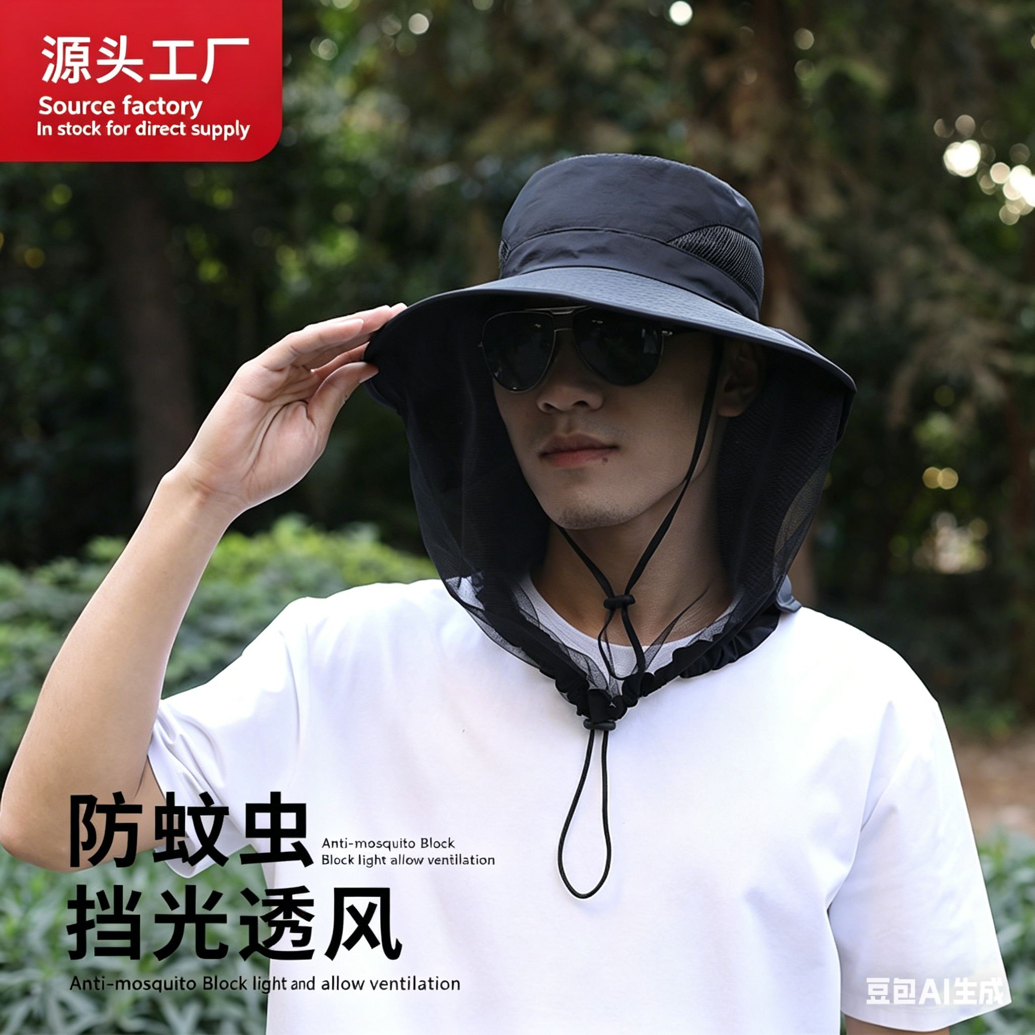 Face-Covering Anti-Mosquito Fishing Hat, Men's Outdoor Sun Hat for Hiking, Breathable Mesh Veil Hat, Night Fishing Insect-Repellent & Beekeeping Cap