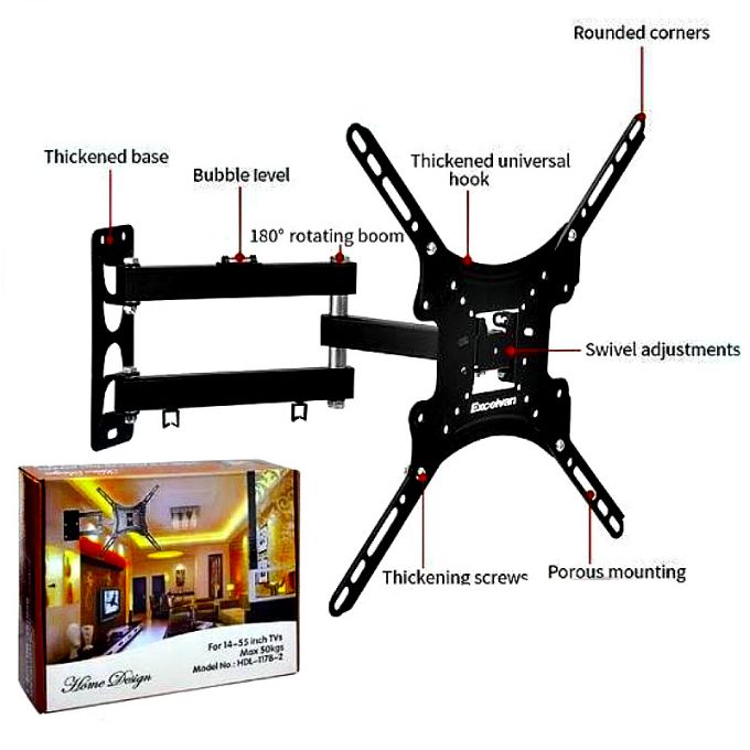 Home Design QUALITY & HEAVY DUTY FULL MOTION 360 DEGREE TV MOUNT - 14 INCH -55 INCH TILT ROTATING WALL MOUNT BRACKET + EXTRA BONUS TV GUARD SURGE POWER PROTECTOR & 4 WAY POWER EXTENSION CABLE SOCKET