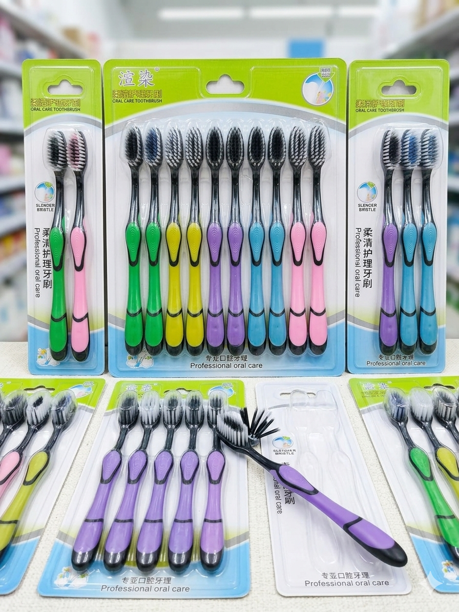 Bulk 10-Piece Family Toothbrush Pack - Slender Soft Bristles - Assorted Colors