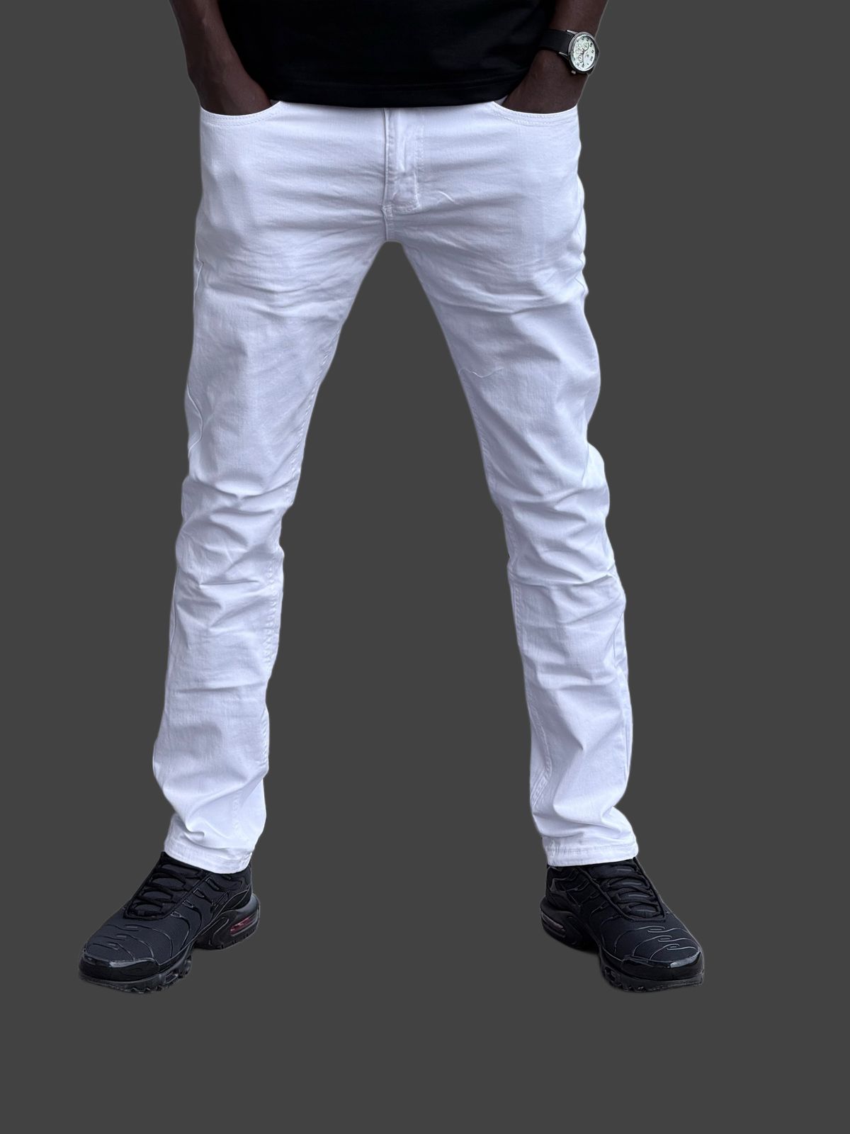 Plain Slim Fit White Denim Jeans