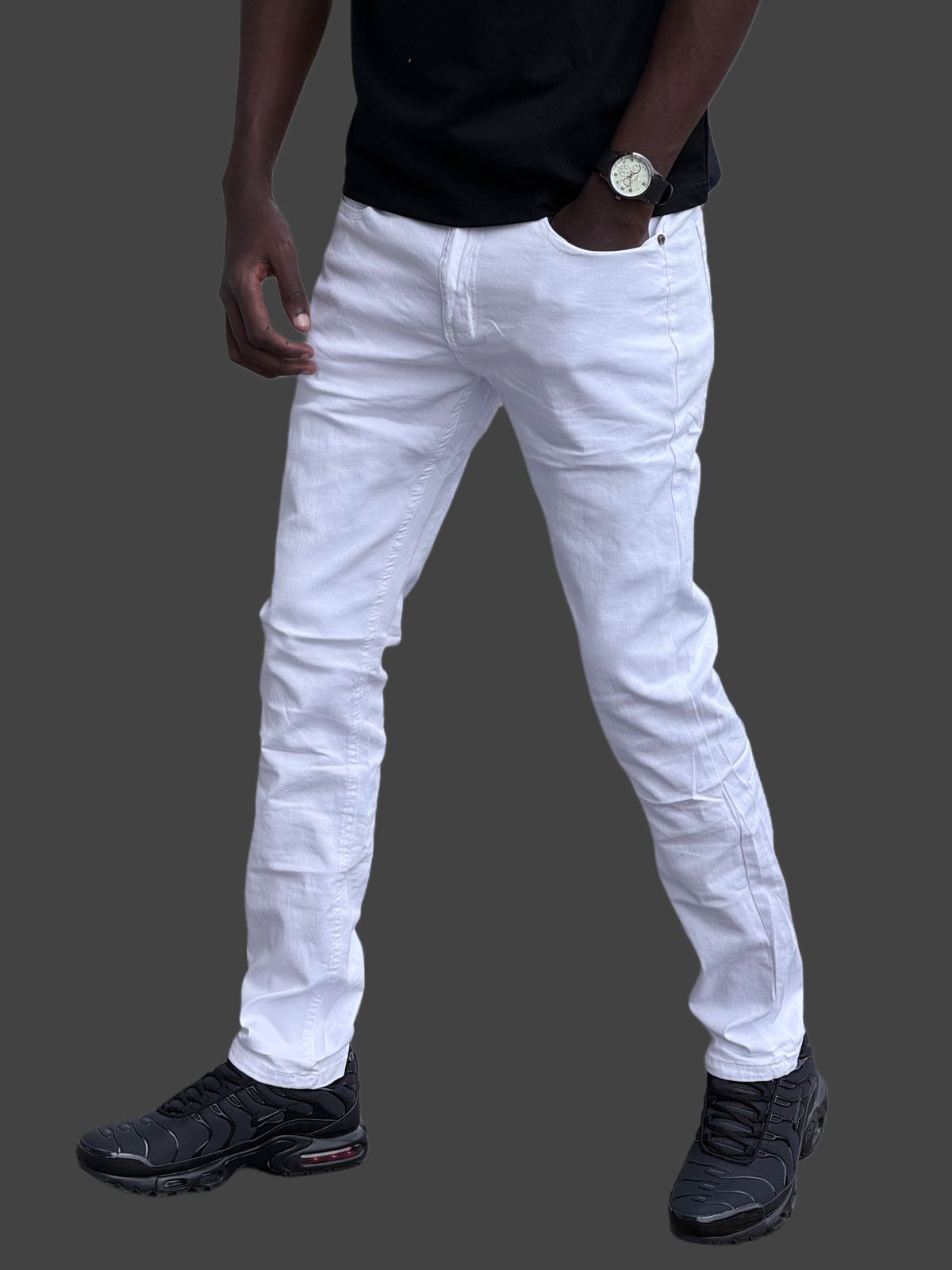 Plain Slim Fit White Denim Jeans