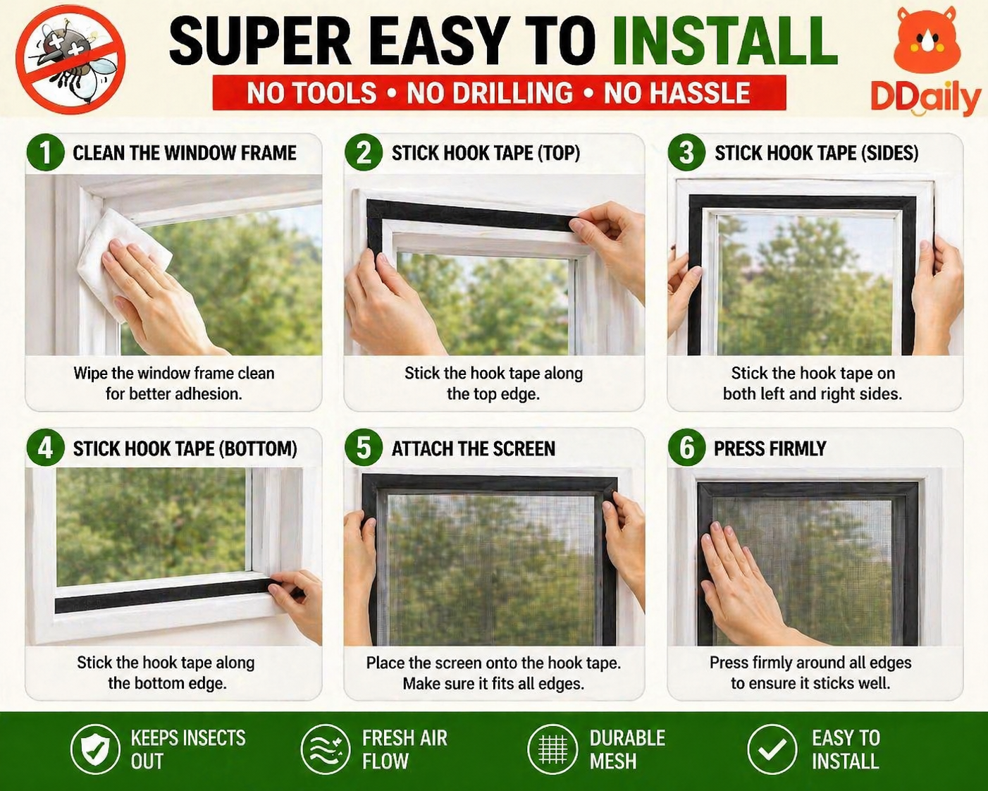 Magic hook Mosquito Net Window Screen Anti Mosquito Fly Insect Protection Easy Install Removable
