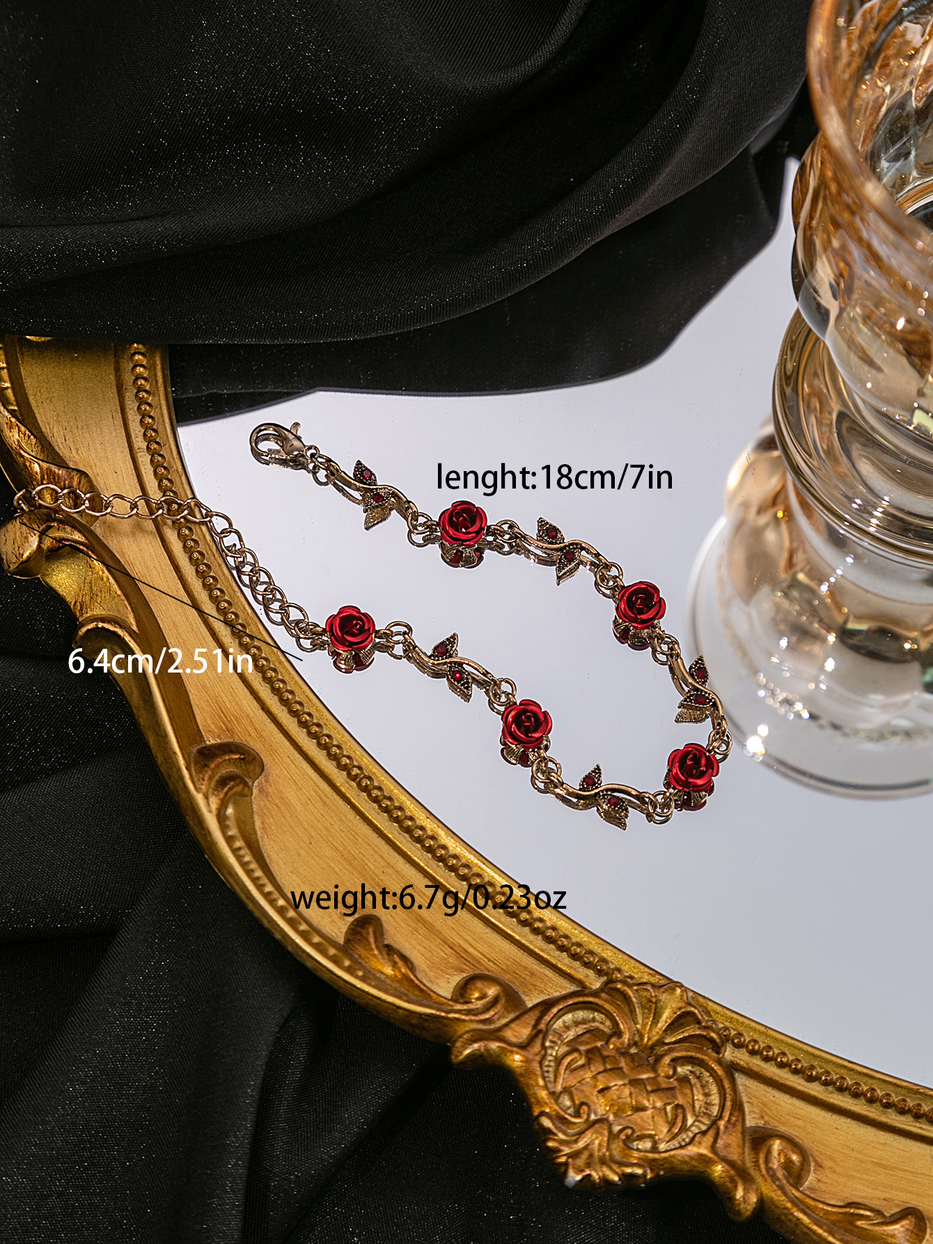 French vintage romantic exquisite and elegant red flower bracelet, necklace and earrings set, women's jewelry accessories