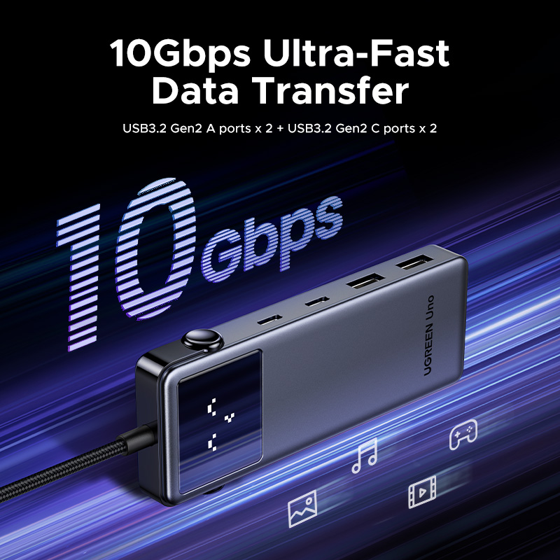 UGREEN CM888 6-in-1 USB-C Docking Station – 2× USB-A 3.2, 2× USB-C 3.2 Gen 2 (Data), HDMI, 100W PD Charging, High-Speed Hub, Compact Plug & Play Adapter