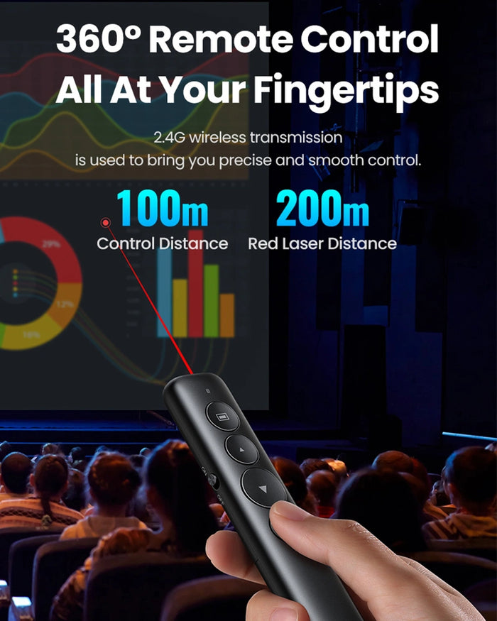 UGREEN LP479 Wireless Presenter UG-50654 – with Red Laser Pointer, USB 2.4GHz Remote Control, Plug & Play Presentation Clicker for PowerPoint & Keynote