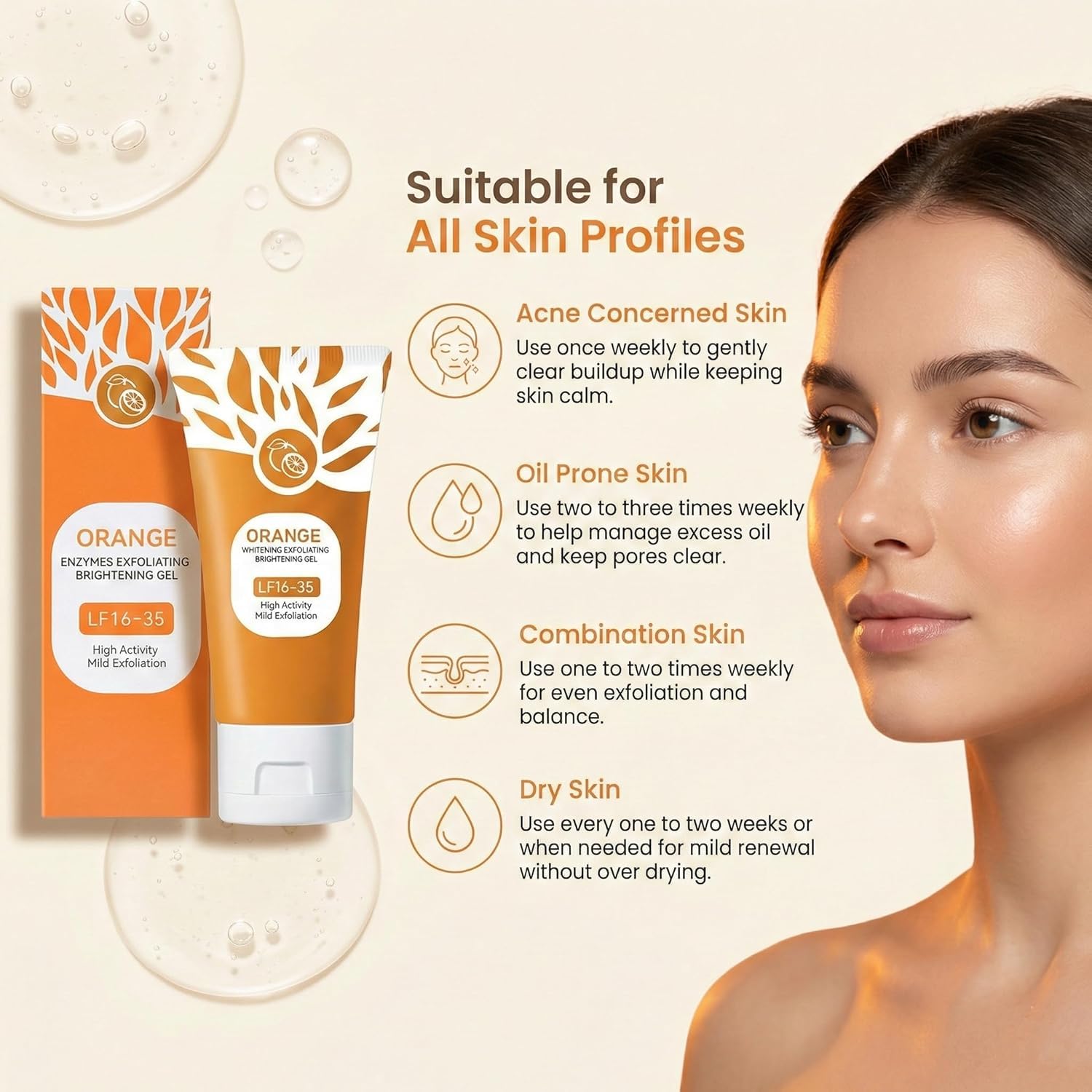 POuQuR Orange Enzymes Exfoliating Brightening Gel – Deep Cleansing Face & Body Scrub