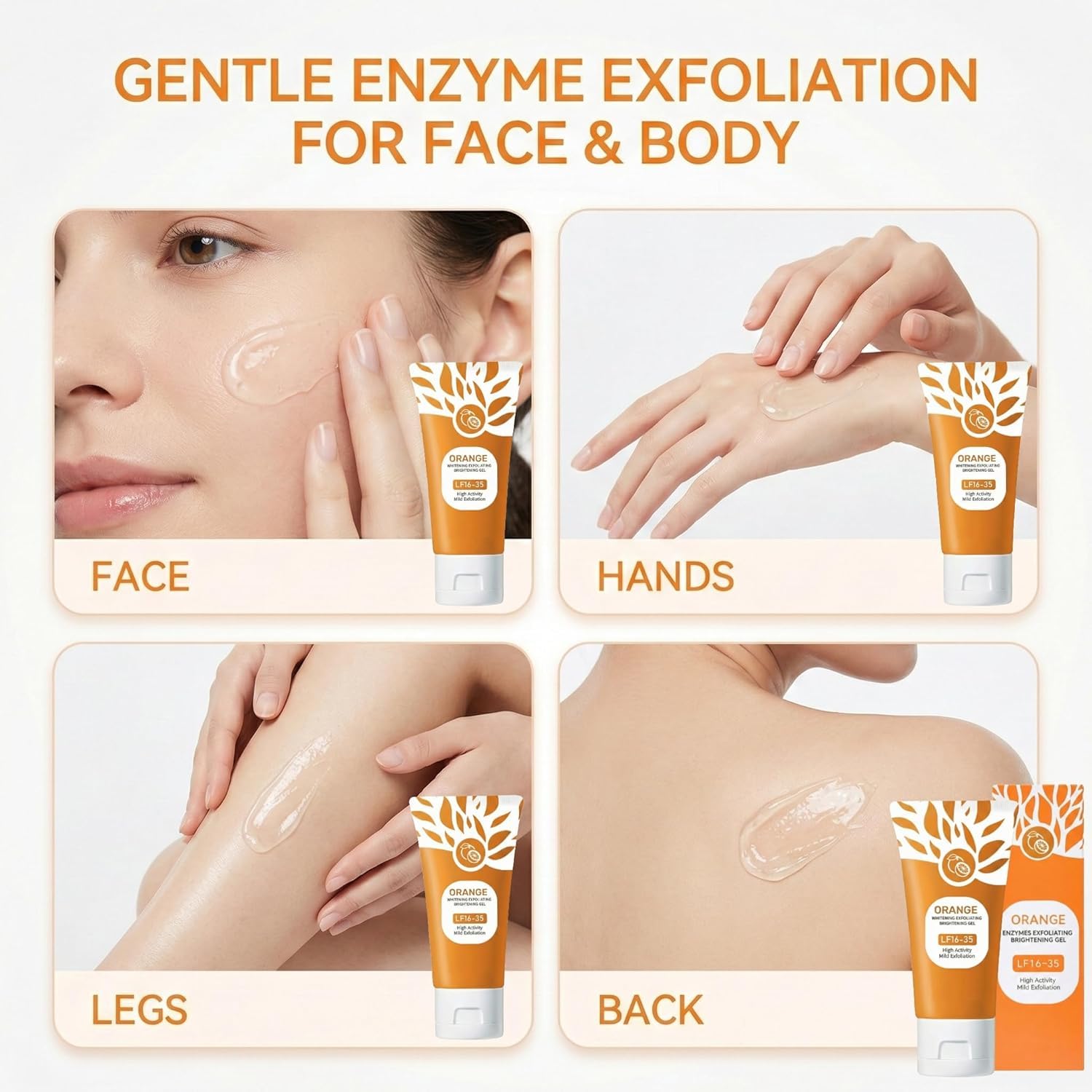 POuQuR Orange Enzymes Exfoliating Brightening Gel – Deep Cleansing Face & Body Scrub