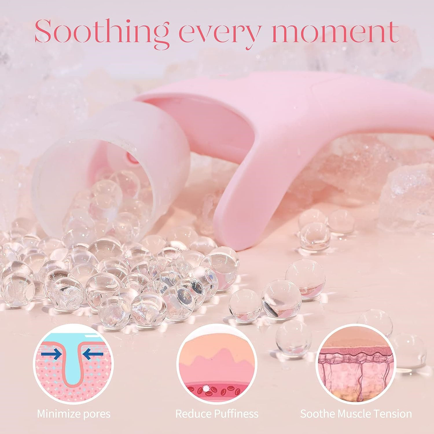 Household facial ice roller beauty tool, silicone ice applicator, hydrotherapy skincare handheld massager, cooling facial equipment to reduce pores, swelling, and relieve muscle tension