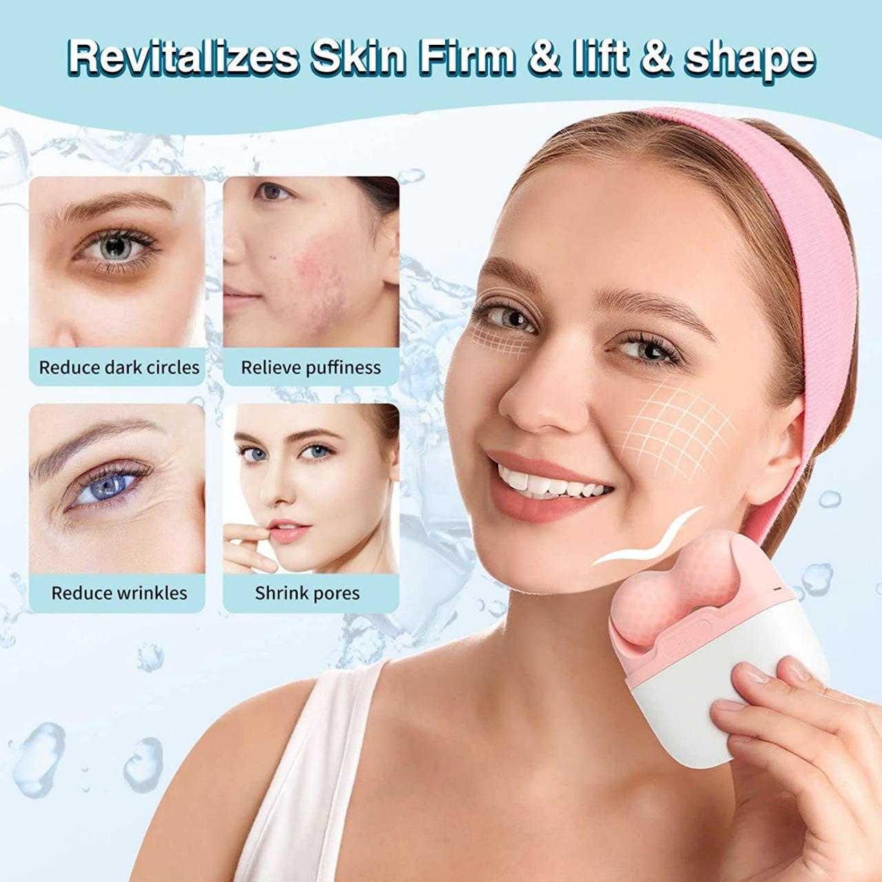 1 piece of double-headed ice roller facial massage tool for facial rejuvenation, skin tightening, and portable care