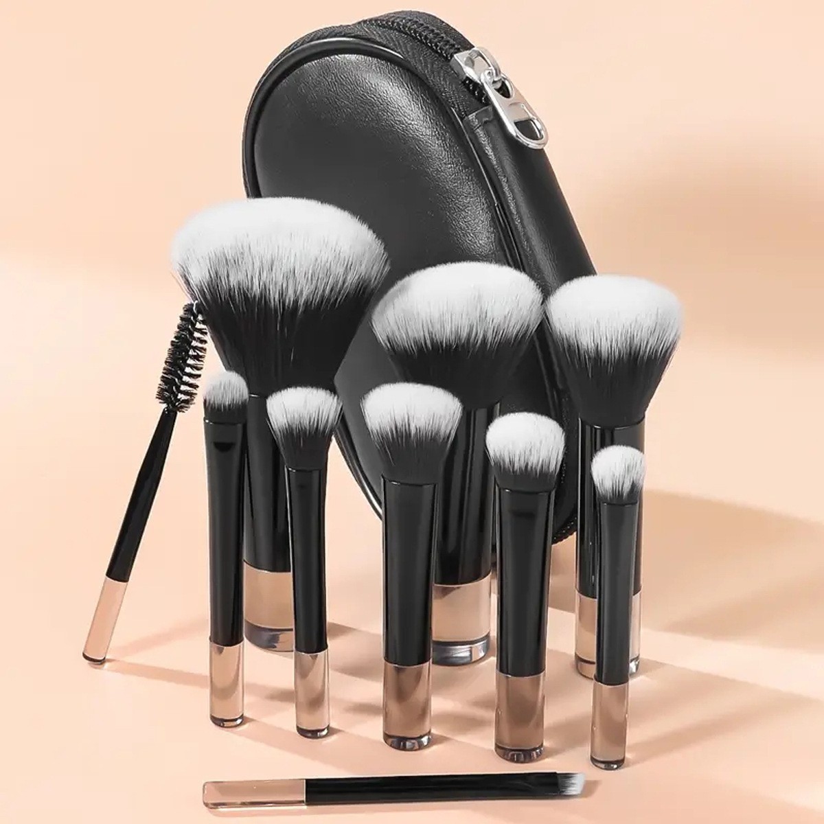 New beginner 10-piece mini makeup brush set, including crystal handle portable foundation make-up brush and eye shadow brush, with complimentary brush bag