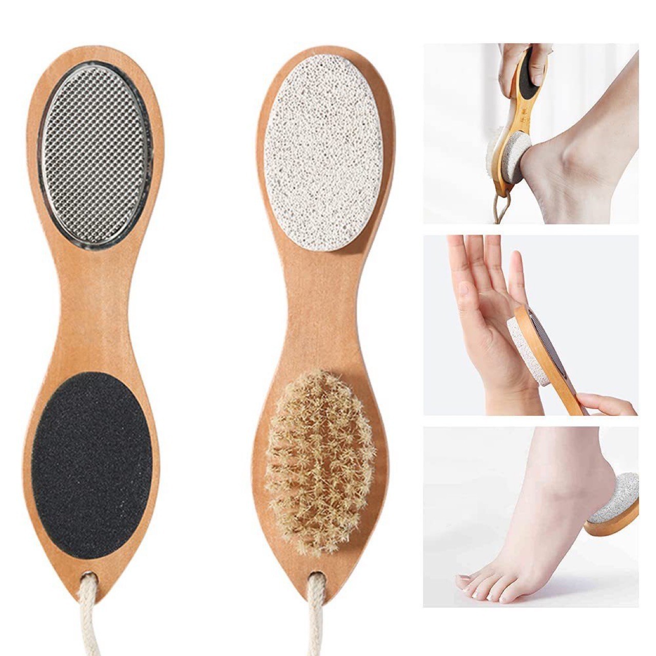 Multi-functional wooden brush for removing dead skin, callus on the sole of the foot, and stubborn callus. Foot grinding and polishing set, foot washing brush, scraping and filing tool set for pedicur