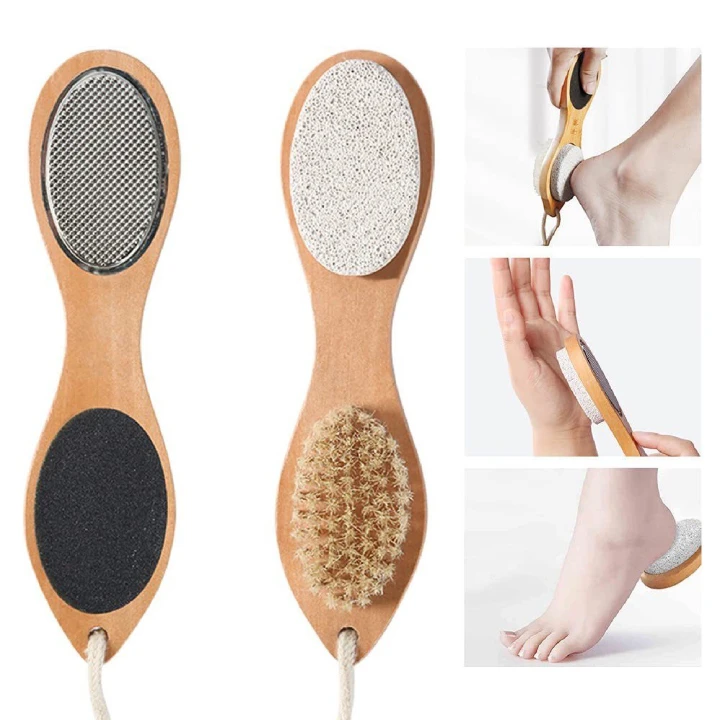 Multi-functional wooden brush for removing dead skin, callus on the sole of the foot, and stubborn callus. Foot grinding and polishing set, foot washing brush, scraping and filing tool set for pedicur