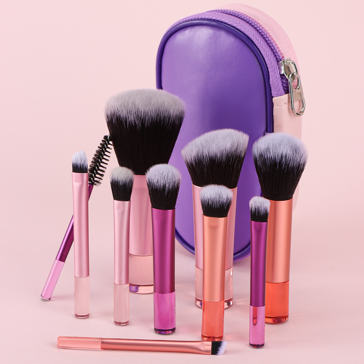 New beginner 10-piece mini makeup brush set, including crystal handle portable foundation make-up brush and eye shadow brush, with complimentary brush bag