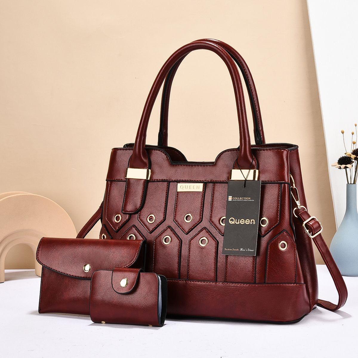 Women 3 in 1 PU Leather Handbags Set Tote Shoulder Crossbody Bags Stylish Durable Elegant Everyday Use Spacious Fashion Bags Multi Function Set