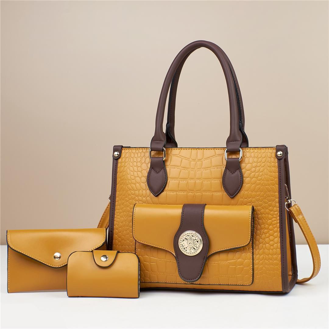 Women 3 in 1 PU Leather Handbags Set Tote Shoulder Crossbody Bags Stylish Durable Elegant Everyday Use Spacious Fashion Bags Multi Function Set