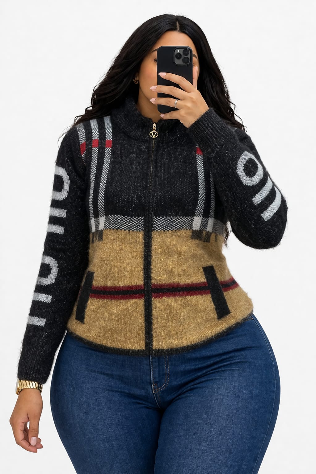 Ladies Warm Zipper Sweater Soft Knit Jacket Comfortable Stylish Casual Wear Full Zip Long Sleeve Cozy Durable Everyday Outfit Sizes L to 3XL
