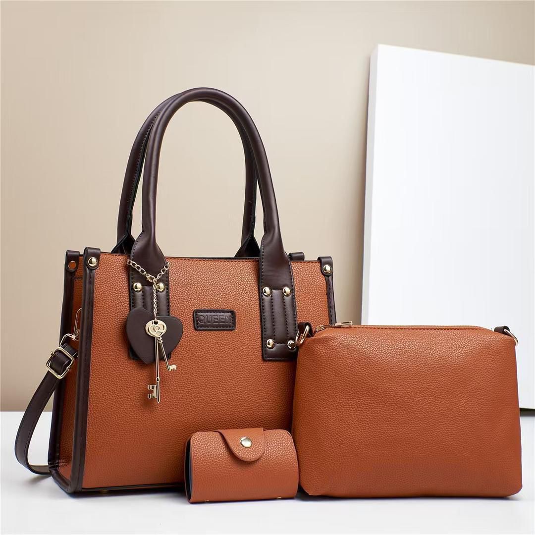 Women 3 in 1 PU Leather Handbags Set Tote Shoulder Crossbody Bags Stylish Durable Elegant Everyday Use Spacious Fashion Bags Multi Function Set