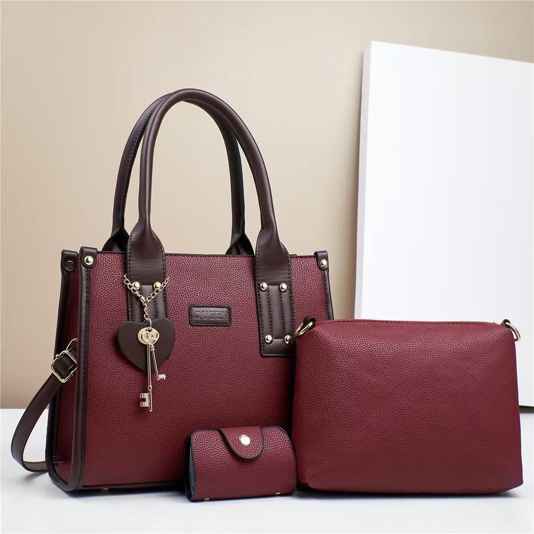 Women 3 in 1 PU Leather Handbags Set Tote Shoulder Crossbody Bags Stylish Durable Elegant Everyday Use Spacious Fashion Bags Multi Function Set