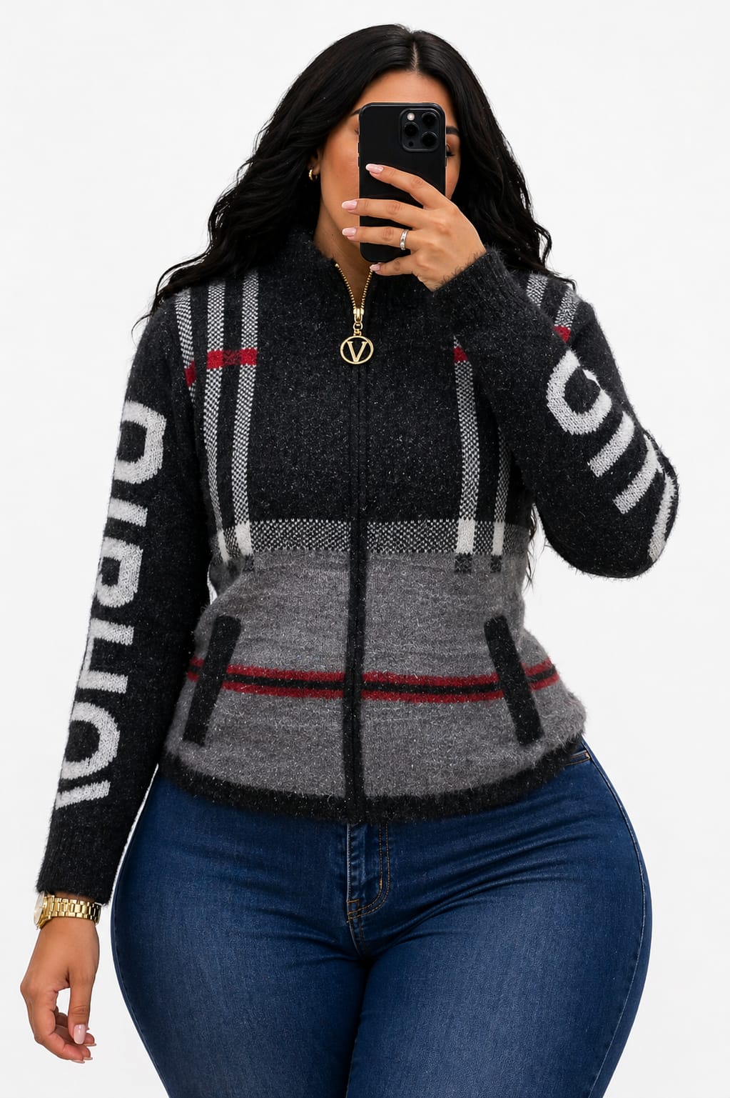 Ladies Warm Zipper Sweater Soft Knit Jacket Comfortable Stylish Casual Wear Full Zip Long Sleeve Cozy Durable Everyday Outfit Sizes L to 3XL