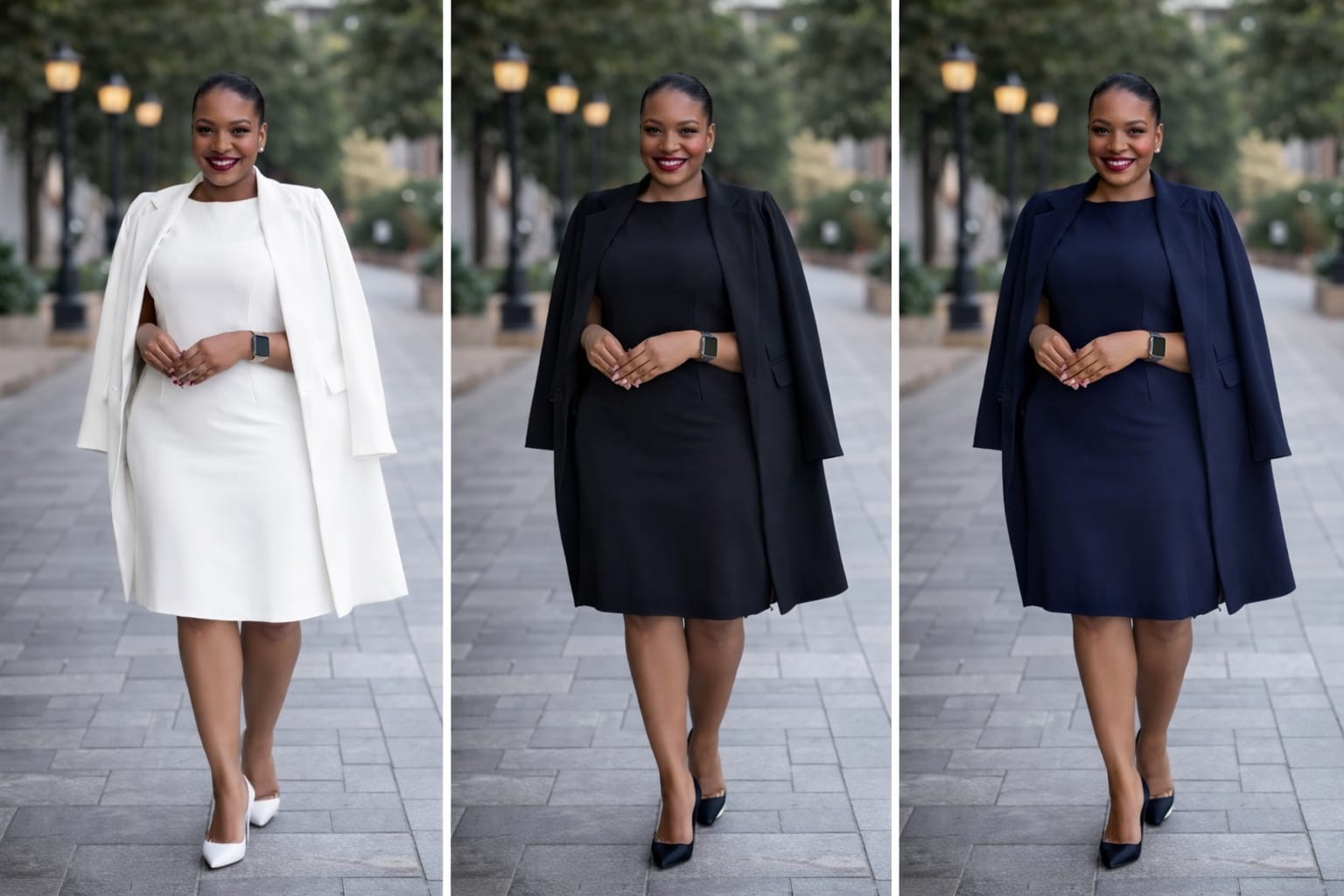 Women 2 Piece Blazer Dress and Coat Set Elegant Formal Outfit Stylish Office Wear Smart Tailored Fit Classy Layered Suit Black Navy White Sizes M to 2XL