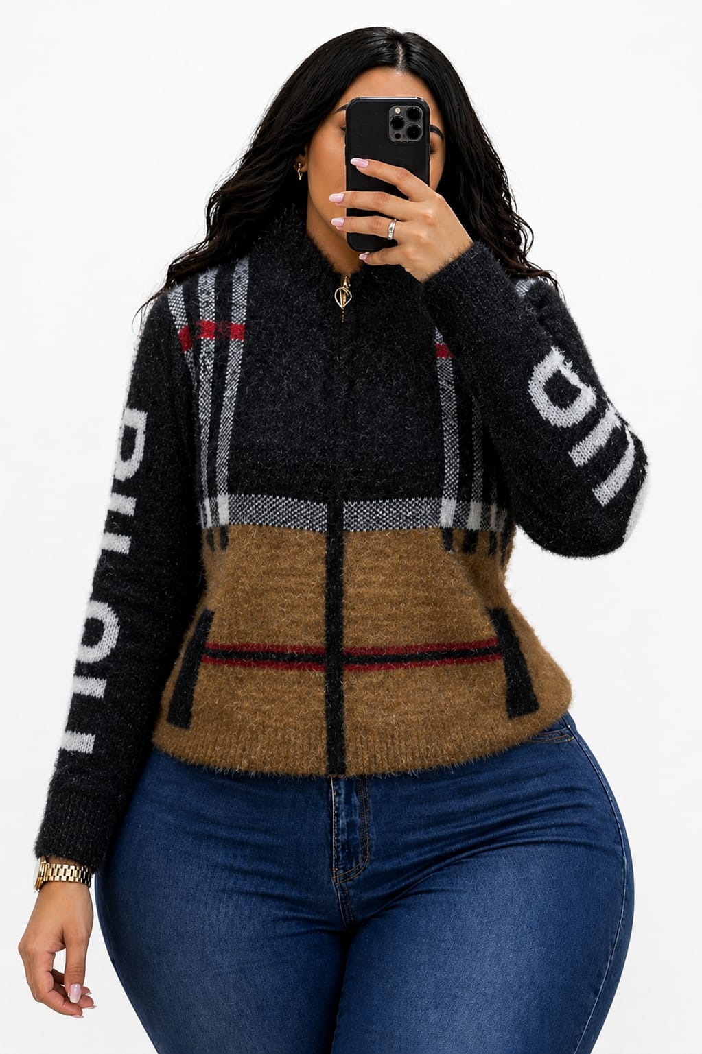 Ladies Warm Zipper Sweater Soft Knit Jacket Comfortable Stylish Casual Wear Full Zip Long Sleeve Cozy Durable Everyday Outfit Sizes L to 3XL