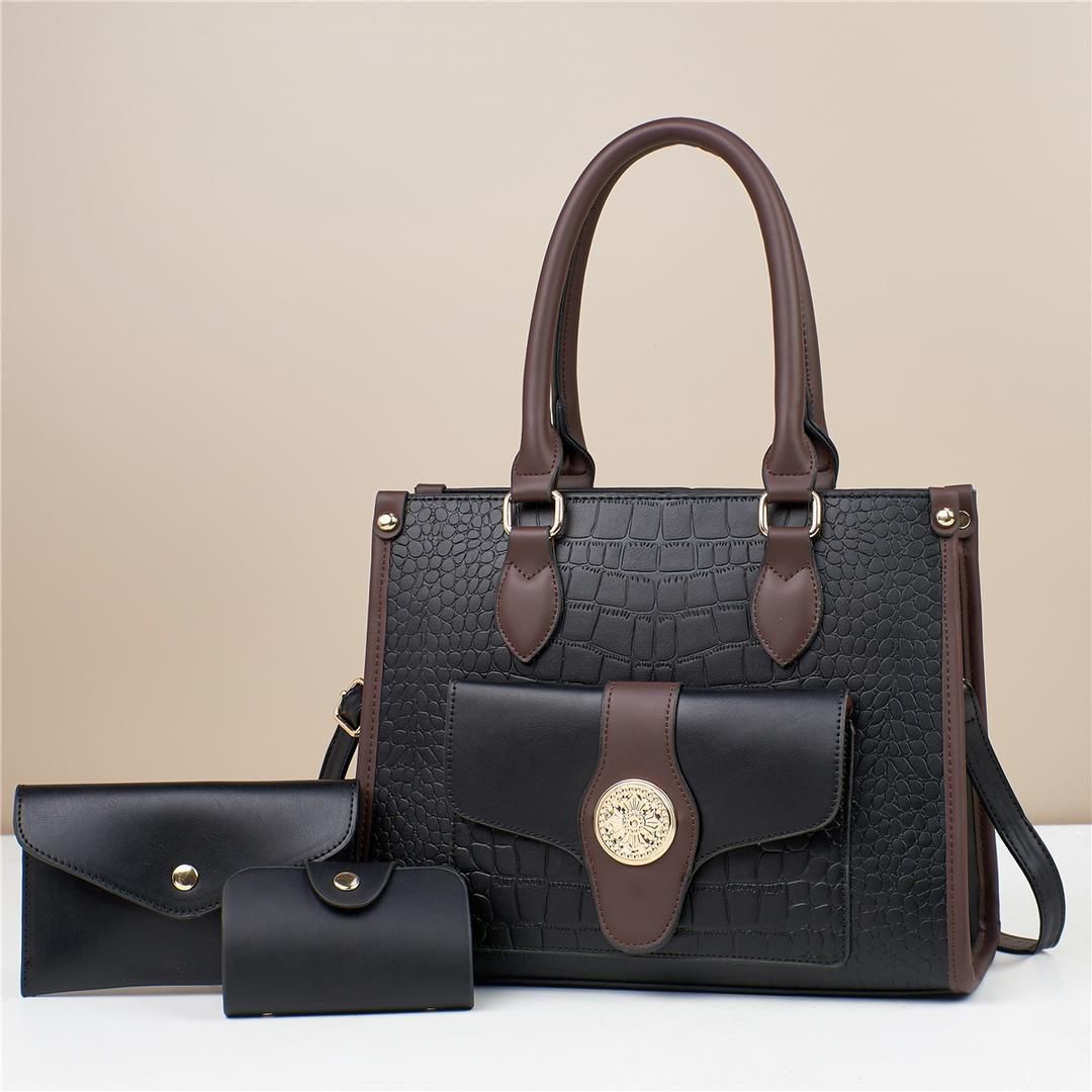Women 3 in 1 PU Leather Handbags Set Tote Shoulder Crossbody Bags Stylish Durable Elegant Everyday Use Spacious Fashion Bags Multi Function Set
