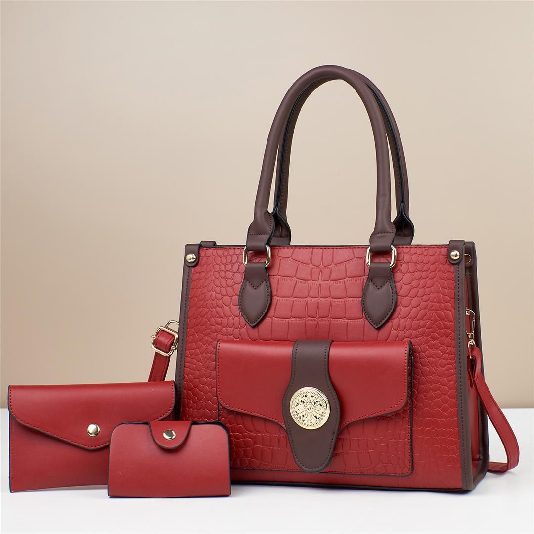 Women 3 in 1 PU Leather Handbags Set Tote Shoulder Crossbody Bags Stylish Durable Elegant Everyday Use Spacious Fashion Bags Multi Function Set