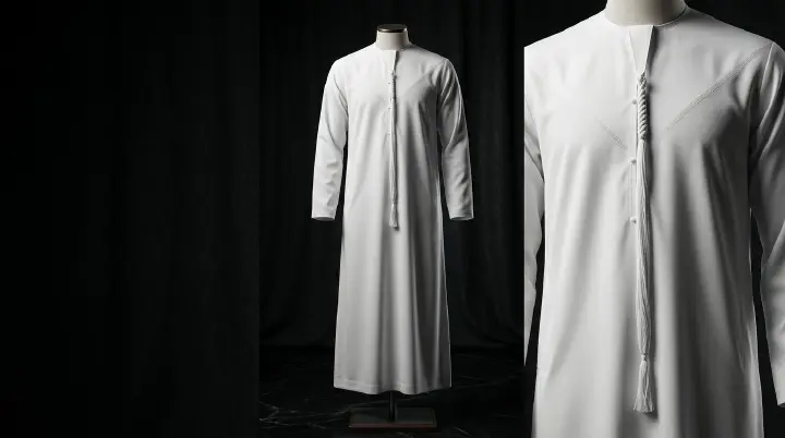 Premium Men’s Omani kanzu (thobe) – Authentic Hand-Braided Tassel & Luxury Fabric